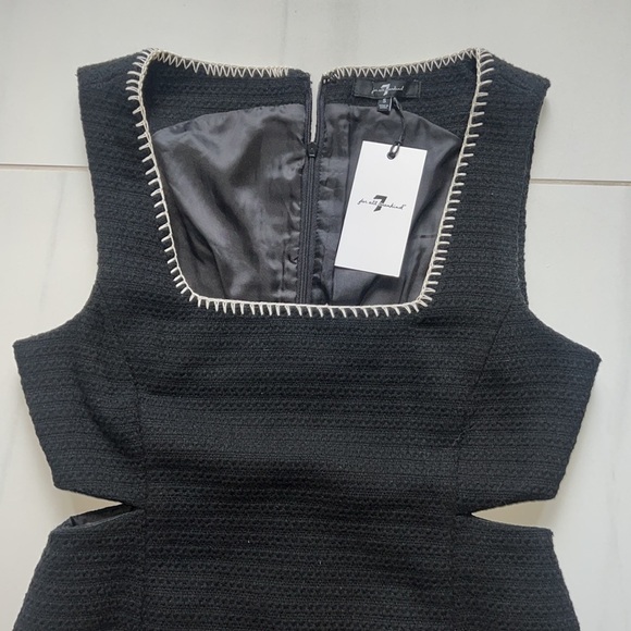 NWT 7 For All Mankind Black Tweed Dress with White Stitching and Cutouts Size S - Picture 3 of 6